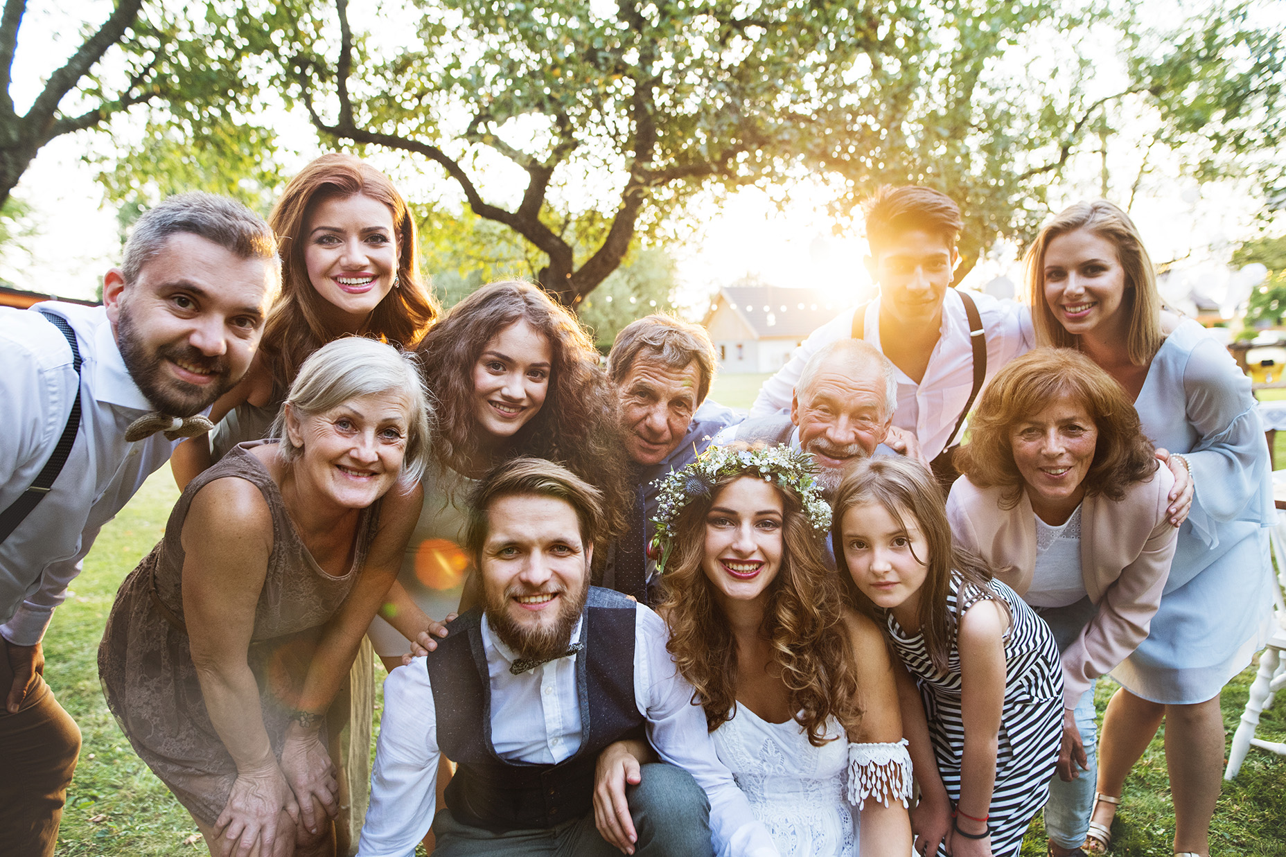 Outdoor family photo at wedding